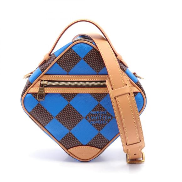 Louis Vuitton Chess Messenger Handbag Leather Damier Blue Brown - Picture 1 of 4